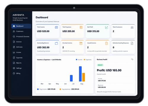Arventa Accounts online accounting software